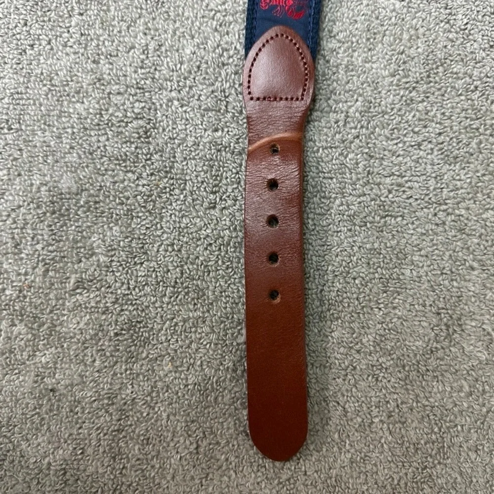 Leather Man Limited Navy Lobster Ribbon Belt Brown Leather Brass Buckle Size 42